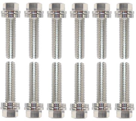 Wedge-Locking Header Bolts Hex Head M8 X 1.18 1 Inch Chevy LS Nickel Plt 12 Pcs Proform