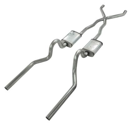 Crossmember Back w/X-Pipe Exhaust System 67-70 Cougar Split Rear Dual Exit 2.5 in Intermediate And Tail Pipe Violator Muffler Hardware Incl Tip Not Incl Pypes Exhaust