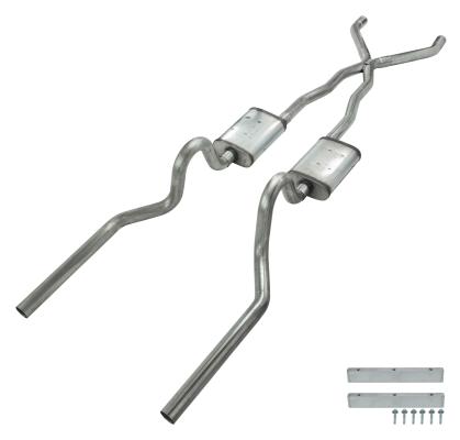 Crossmember Back w/X-Pipe Exhaust System 65-70 Convertible Mustang Split Rear Dual Exit 2.5 in Intermediate And Tail Pipe Race Pro Muffler Incl Hardware Incl Tip Not Incl Pypes Exhaust