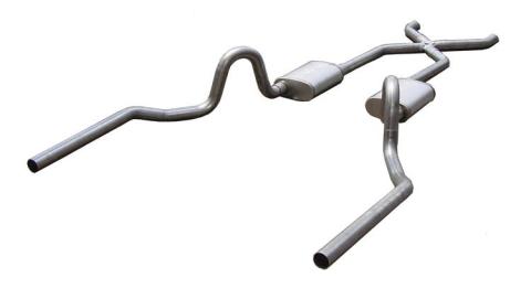 Crossmember Back w/X-Pipe Exhaust System 64-72 A-Body Split Rear Dual Exit 2.5 in Intermediate And Tail Pipe Violator Mufflers/Hardware Incl Tip Not Incl Pypes Exhaust
