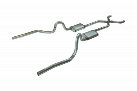 1970-1971 GTO Valance Exit 2.5 Inch Crossmember Back Exhaust System With X-Pipe 409 Stainless With No Mufflers Pypes Performance Exhaust