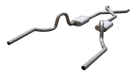 Crossmember Back w/X-Pipe Exhaust System 64-74 GM A Body Split Rear Dual Exit 3 in Intermediate And Tail Pipe Race Pro Mufflers/Hardware Incl Tip Not Incl Pypes Exhaust