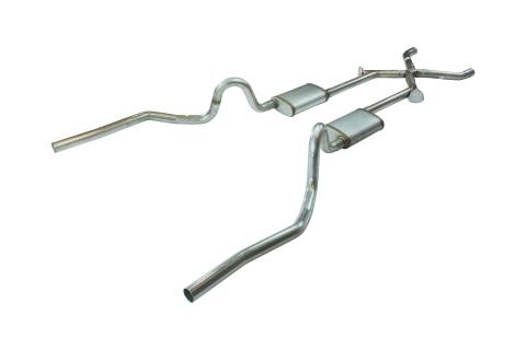 Crossmember Back w/Xchange Exhaust System 70-71 GTO/68-72 442 Split Rear Dual Exit 2.5 in Intermediate And Tail Pipe w/Valance Cutouts Violator Mufflers/Hardware Incl Tip Not Incl Pypes Exhaust