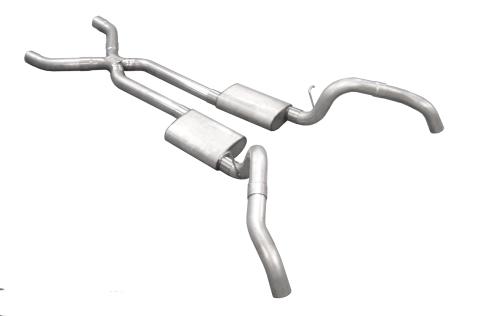 Crossmember Back w/X-Pipe Exhaust System 67-69 Split Rear Dual Exit 3 in Intermediate And Tail Pipe Violator Mufflers/Hardware Incl Tip Not Incl Natural 409 Stainless Steel Pypes Exhaust
