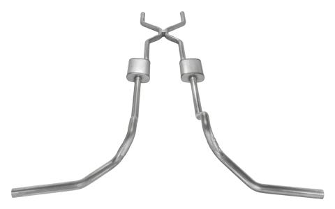 Crossmember Back w/H-Pipe Exhaust System 67-74 GM Split Rear Dual Exit 2.5 in Intermediate And Tail Pipe Race Pro Muffler/Hdw Incl Tip Not Incl Natural Finish 409 Stainless Steel Pypes Exhaust