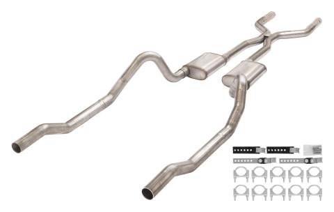 1966-1974 Mopar B-Body 3 Inch Crossmember Back Exhaust System With H-Pipe 409 Stainless With Violator Mufflers SMB43V
