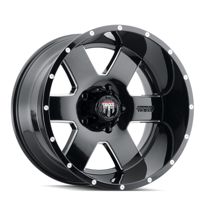 Armor AT155 Gloss Black Milled 20X12 5-139.7 -44MM 87.1MM Off Road Wheels American Truxx