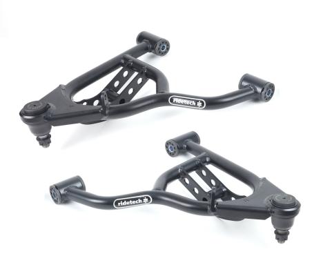 Front Lower Strongarms For 1999-2006 Silverado / Sierra 2WD 2007 Classic For Use W/ Coil-Over/Shockwave Pair Of Tubular Control Arms W/ Ball Joints Sway Bar End Links And Delrin Bushings Powder Coated Satin Black Ridetech
