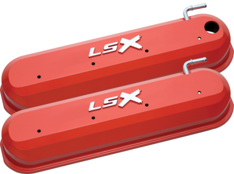Raised LSX Emblem Aluminum Valve Covers, Chevy Orange, LS Engines Raised & Milled LSX Logo Chevrolet Performance Parts