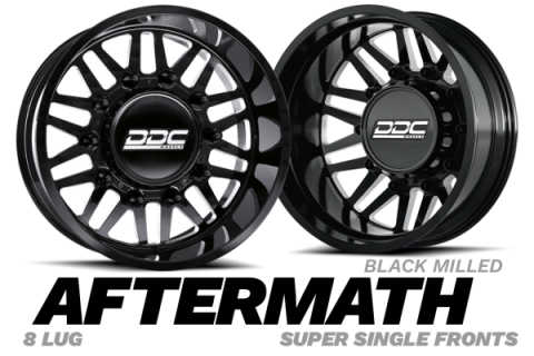 Dually Wheels Aftermath Black/Mill 22x8.25 8x165 SS Fronts For 94-18 Dodge Ram 3500 92-10 Silverado/Sierra 3500 87-97 Ford F-350 DDC Wheels