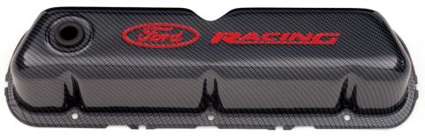 Engine Valve Covers Tall Style Steel Carbon with Ford Logo For SB Ford Recessed Red Ford Racing Logo Ford Racing