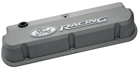 Valve Covers Slant Edge Tall Die Cast Gray w/Recessed Ford Logo SB Ford Raised Ford Racing Logo Ford Racing