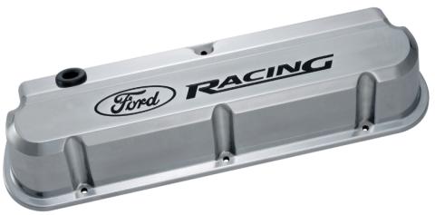 Engine Valve Covers Tall Alum Polished with Ford Racing Logo Ford SB Recessed Black Ford Racing Logo Ford Racing