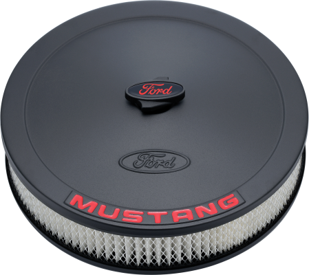Air Cleaner Kit Black Embossed Mustang Logo 13 Inch Diameter W/Center Nut Ford Racing