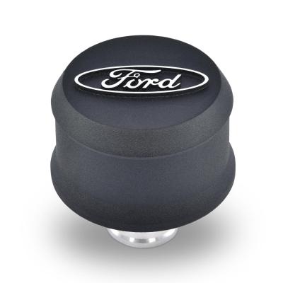 Slant-Edge Aluminum Push-In Air Breather Cap Black Crinkle Finish Raised Machined Oval Ford Emblem Proform