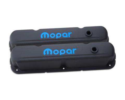 Engine Valve Covers Steel Black Crinkle Mopar Emblem LA/Small Block Engines Proform