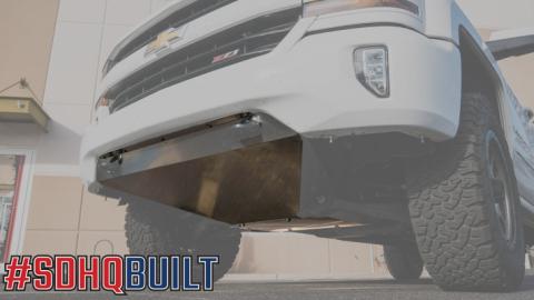 16-18 Silverado Stock Bumper Skid Plate Deletes OEM Tow Hooks With Oil Pan Skid SDHQ Offroad