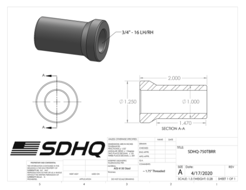 3/4 Inch - 16 Right Hand For 1.25 Inch X .120 Wall Stepped Race Style Bung 4130 SDHQ Offroad
