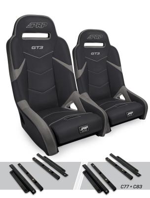 GT3 Suspension Seats Kit for Polaris General RZR S 900 900 Trail Trail XP 1000 Turbo Turbo S RS1 Pair Black & Gray PRP Seats