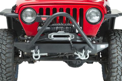 Jeep TJ Front Bumper W/Stinger 97-06 Wrangler TJ Rubicon and Unlimited Steel Black Textured Powdercoat Piranha Series Fishbone Offroad