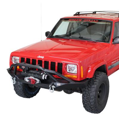 Cherokee XJ Front Winch Bumper W/Grille Guard Bullhead Steel Black Textured Powdercoat Fishbone Offroad