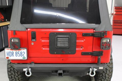 Jeep TJ Tailgate Plate 97-06 Wrangler TJ Black Textured Powercoat Aluminum BackSide Series Fishbone Offroad