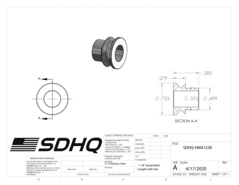 1/2 Inch - 3/8 Inch High Misalignment spacer 0.59 Inch Tall 17-4 Stainless Steel SDHQ Offroad