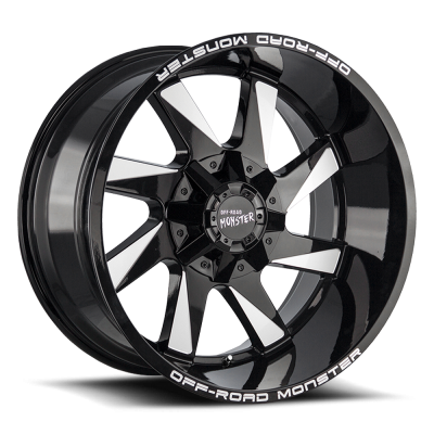Aluminum Wheels 24x12 M80 GBML Series Milled Gloss Black 5 On 127/5 On 139.7 Bolt Pattern -44 Offset Off Road Monster