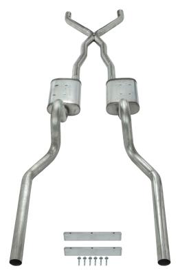 Crossmember Back w/X-Pipe Exhaust System 65-70 Convertible Mustang Split Rear Dual Exit 2.5 in Intermediate And Tail Pipe Turbo Pro Muffler Incl Hardware Incl Tip Not Incl Pypes Exhaust