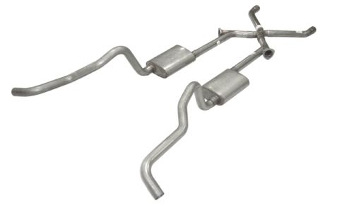 Crossmember Back w/X-Pipe Exhaust System 55-57 Tri-Five Chevy Split Rear Dual Exit 2.5 in Intermediate And Tail Pipe Race Pro Muffler/Hardware Incl Tip Not Incl 409 Stainless Steel Pypes Exhaust