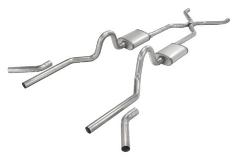 1955-1957 Tri-Five Chevy 2.5 Inch Crossmember Back Exhaust System With H-Bomb H-Pipe 409 Stainless No Mufflers Pypes Performance Exhaust
