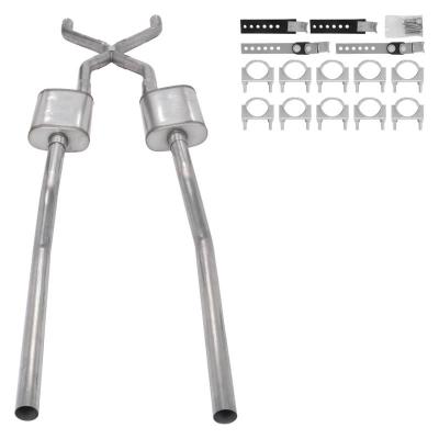 55-59 GM 2WD Truck 2.5 Inch Crossmember Back Exhaust Kit With Race Pro Mufflers Pypes Performance Exhaust