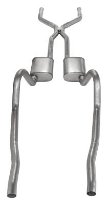 Crossmember Back w/H-Pipe Exhaust System 67-73 Mopar A-Body Split Rear Dual Exit 2.5 in Intermediate And Tail Pipe Race Pro Mufflers/Hardware Incl Tip Not Incl Pypes Exhaust