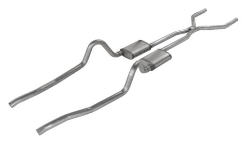 Crossmember Back w/H-Pipe Exhaust System 67-73 Mopar A-Body Split Rear Dual Exit 2.5 in Intermediate And Tail Pipe Street Pro Mufflers/Hardware Incl Tip Not Incl Pypes Exhaust