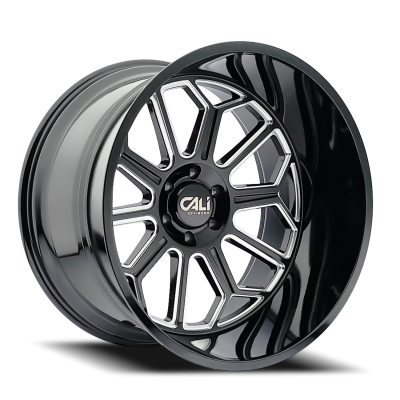 Cast Aluminum Wheels Auburn 9117 BM 22x12 Milled Gloss Black 6 On 135 Bolt Pattern -51 Offset Cali Offroad Wheels