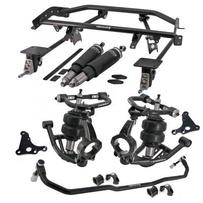 HQ Air Suspension System W/ Hub Spindles For 1967-1969 Camaro and Firebird Front And Rear HQ Shockwaves Upper And Lower Strongarms Corvette Hub Spindles Bolt-On 4-Link W/ Double Adjustable Bars And Front Sway Bar Ridetech
