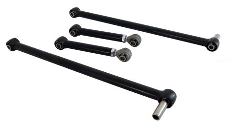 Replacement 4-Link Bar Kit W/ R-Joints Standard Adj For 1960-1964 Galaxie Non Adjustable Lower Bars Single Adjustable Upper Bars And R-Joint Spacers Powder Coated Satin Black Ridetech