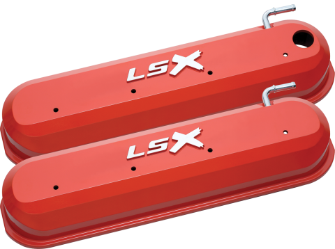 Raised LSX Emblem Aluminum Valve Covers, Chevy Orange, LS Engines Raised & Milled LSX Logo Chevrolet Performance Parts