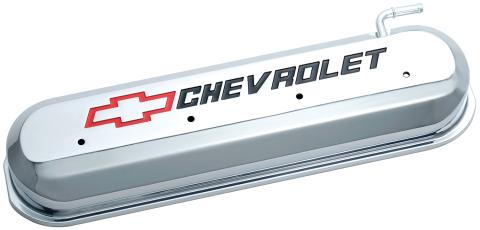 Engine Valve Covers Tall Style Die Cast Chrome with Bowtie Logo LS Engines Recessed Black Chevrolet & Red Bowtie Logos Chevrolet Performance Parts