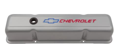 Engine Valve Covers Tall Style Die Cast Gray with Bowtie Logo For SB Chevy Red Chevrolet & Blue Bowtie Logos Chevrolet Performance Parts
