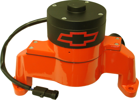 Electric Engine Water Pump Aluminum Orange with Bowtie Logo Fits SB Chevy Chevrolet Performance Parts