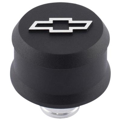Slant-Edge Aluminum Push-In Air Breather Cap Black Crinkle Finish Raised Machined Bowtie Emblem Proform