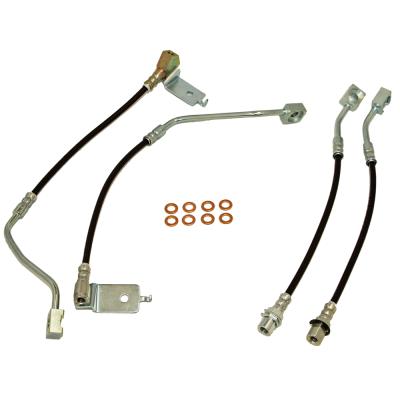 Mustang Brake Hose Kit 96-98 Ford Mustang Front/Rear 4 Hoses Stainless Steel Clear Cover J&M Products