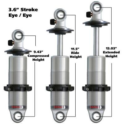 HQ Coil-Over Shock W/ 3.6 Inch Stroke And 1.7 Inch Eye Mount Universal 1 Rebound Adjustable Shockspring Mounts Delrin Spring Washers And Bearing Spacers 1/2 Inch And 5/8 Inch 9.4 Inch X 13 Inch W/ A 11.25 -11.5 Inch Ride Height Ridetech