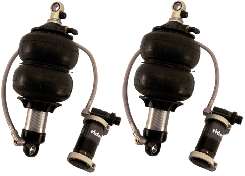 Front TQ Shockwaves 1000 Series W/ 4.1 Inch Stroke And 1.7 Inch Eye Pair Of Triple Adjustable Shock waves 6.5 Inch Dble Convoluted W/ 1/4 Inch Fittings, Bearing Spacers 1/2 Inch, 5/8 Inch 10.75 Inch X 14.25 Inch W/ A 12.5 -12.75 Inch Ride Height Ridetech