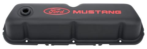 Engine Valve Covers Tall Style Steel Black with Mustang Logo For SB Ford Recessed Red Ford Mustang Logo Ford Racing