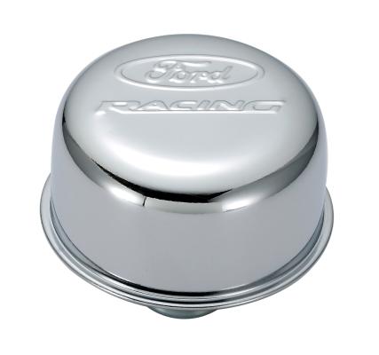 Engine Valve Cover Breather 3 Inch Diameter Ford Racing Logo Push-In Style Chrome Ford Racing