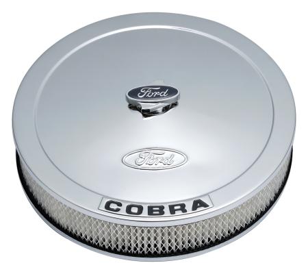 Air Cleaner Kit Chrome Embossed Corbra Logo 13 Inch Diameter W/Center Nut Ford Racing