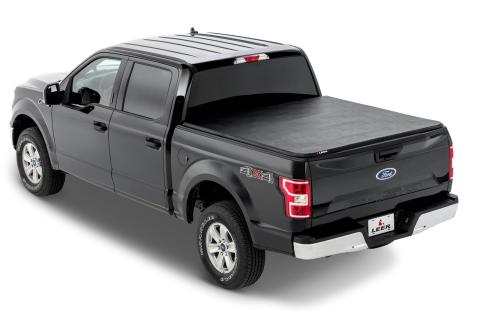 15-25 Ford F-150 Reinforced Soft Folding Tonneau Cover Truck Bed Topper 5 Foot 6 Inch Black Leer