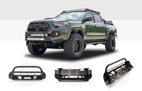 16-Up Tacoma Stealth Bumper 32 Inch LED Bar Spot Beam Bumper Light Bar-Blue-Tall No 2nd LED Bar No Winch No D-Ring Cali Raised LED